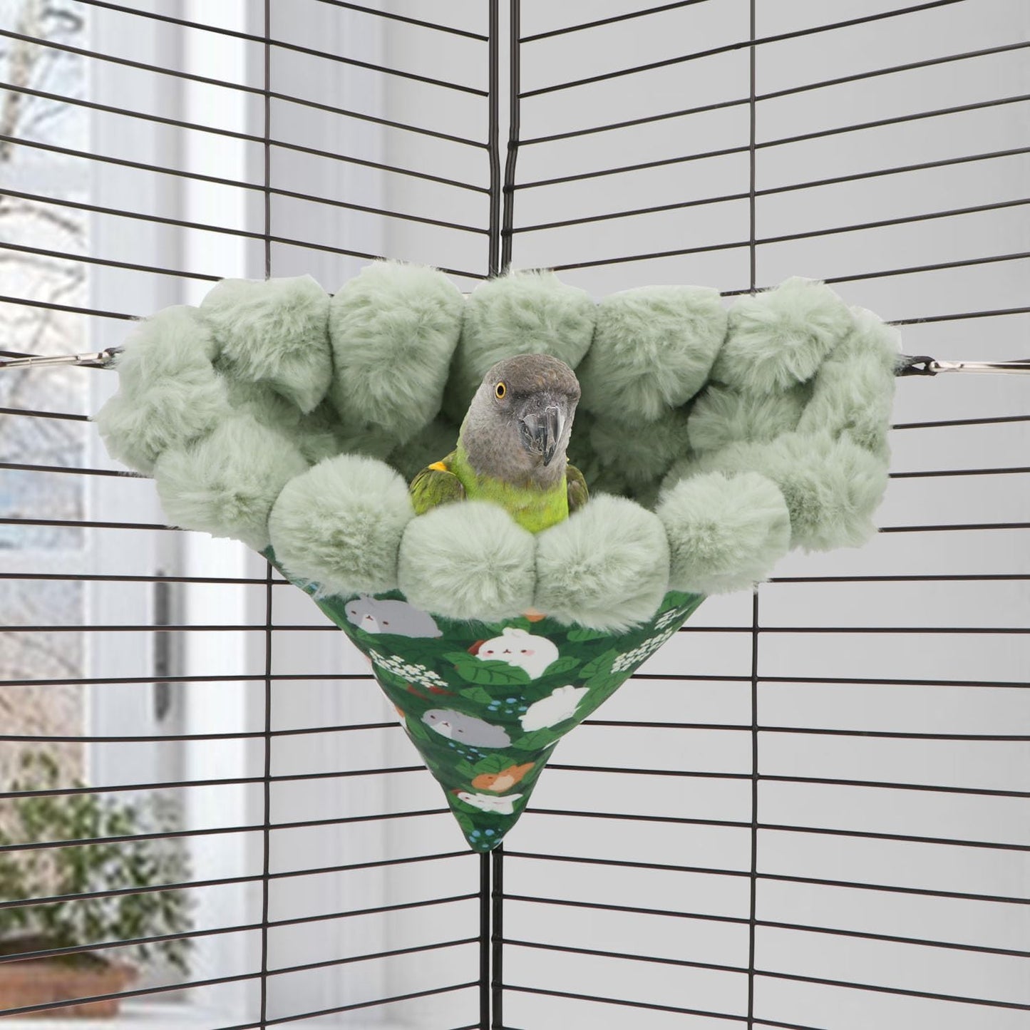 Wontee Bird Nest House Winter Warm Hanging Hammock Bird Bed Snuggle Hut for Parakeets Budgies Caique Conures Cockatiels (Medium, Green)