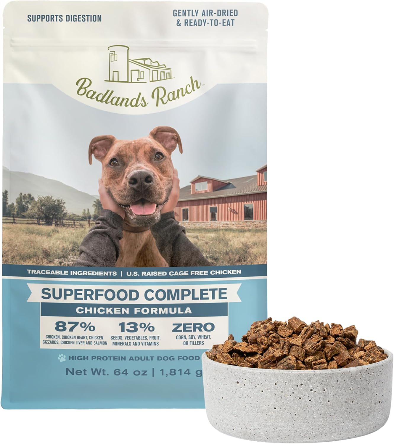 BADLANDS RANCH - Superfood Complete, Air-Dried Adult Dog Food - High Protein, Zero Fillers, Superfood Nutrition by Katherine Heigl (64 oz., Premium Chicken)