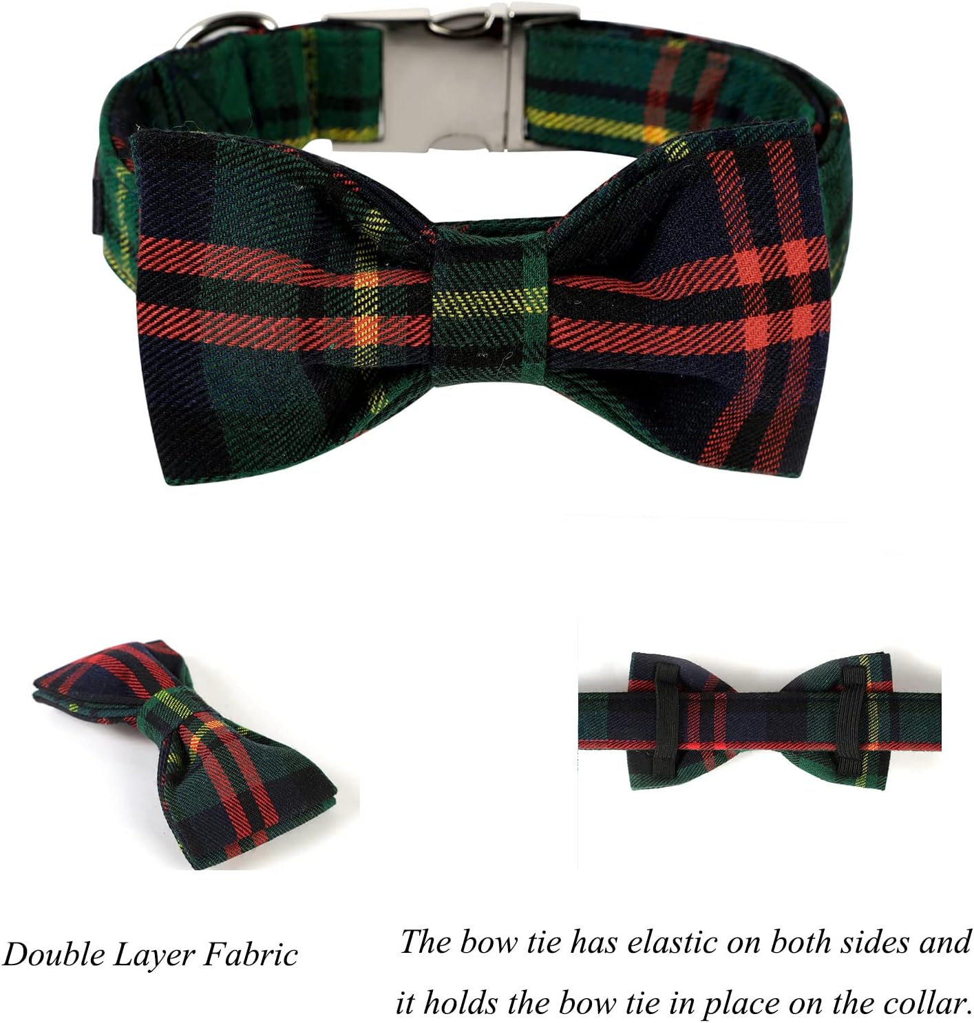 Lionet Paws Christmas Dog Collar with Bowtie Durable Adjustable Handmade Comfortable Bow Tie Dog Collar Green with Metal Buckle for Large Dogs,Girl Boy,Party,Festival,Holiday Style,Neck 16-24in