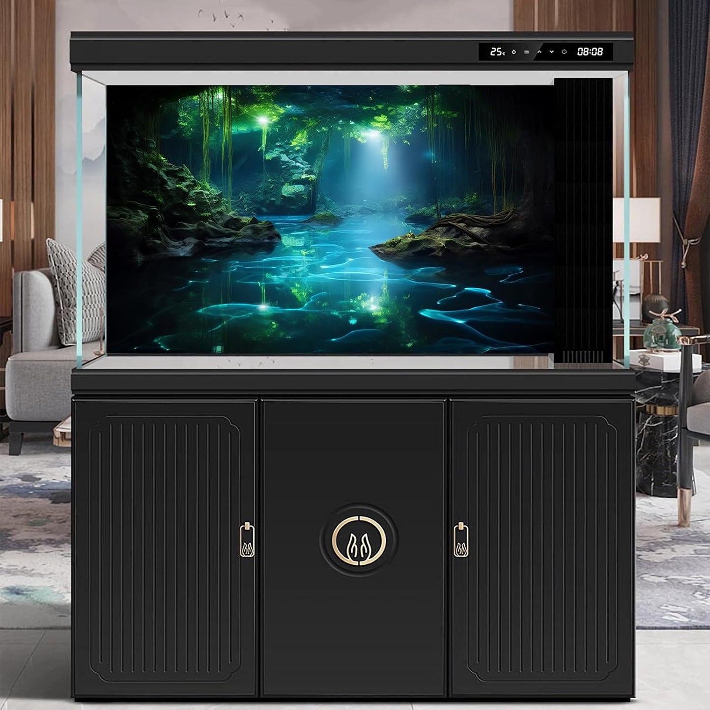 Cave Aquarium Background Underwater Cave with Light Beam Tranquil Stream Terrarium Background Mysterious Elegant Fantasy Tropical Plants Fish Tank Backdrop Wallpaper Poster Decorations Vinyl 72x24in