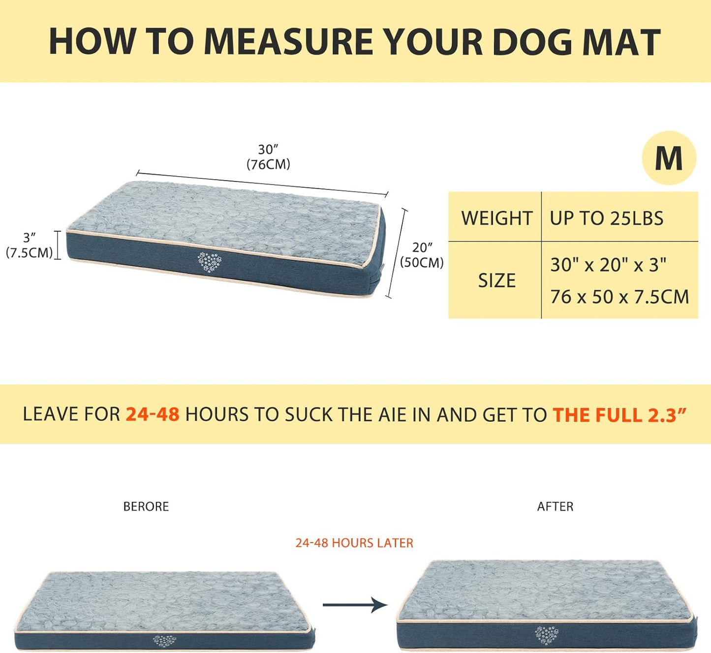 VANKEAN Waterproof Dog Pad Bed Mat Reversible (Warm&Cool), Removable Washable Cover & Waterproof Inner Lining, Pet Mattress for Cats and Dogs, Joint Relief Crate Bed, Navy