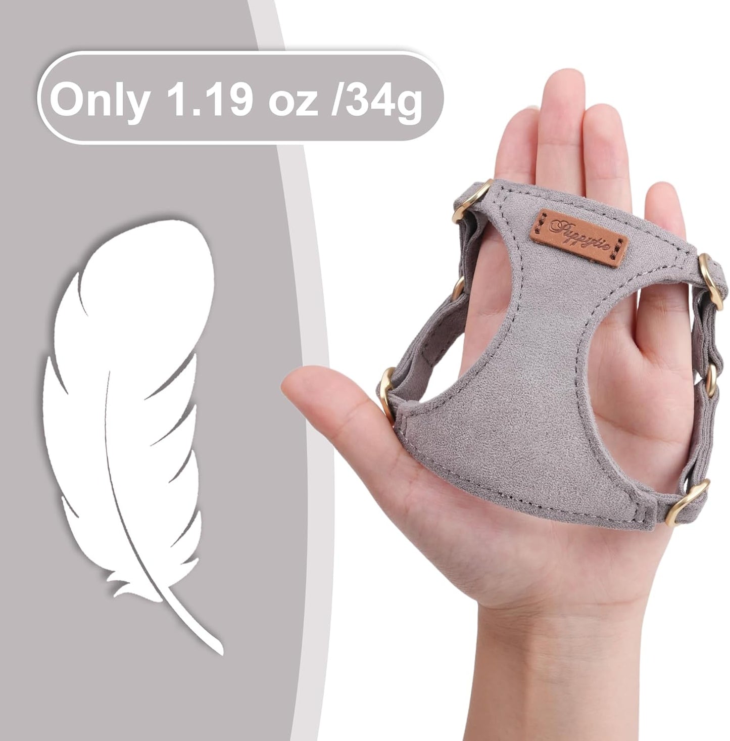 Puppytie No Pull Small Dog Harness with Multifunction Dog Leash,Lightweight Soft Adjustable No Choke Escape Proof Pet Harness Vest Pet Harness Vest,Silver Grey,S