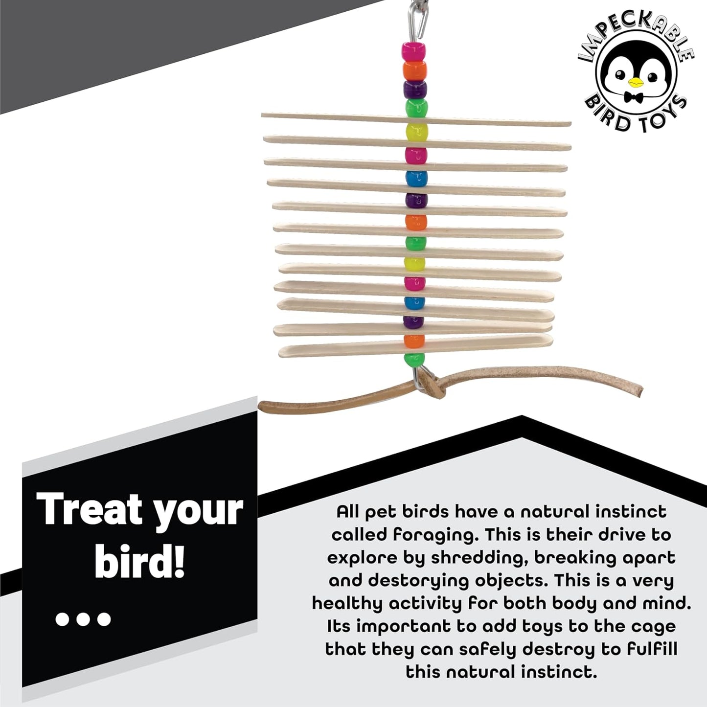 868 Mini Leather Stick - Handcrafted Shape Changing Bird cage Toy, Natural Skinny Sticks, Vegetable Tanned Leather Strip, Colorful Beads, Great for Small Size Pets Budgie Finch Lovebird Parrotlet