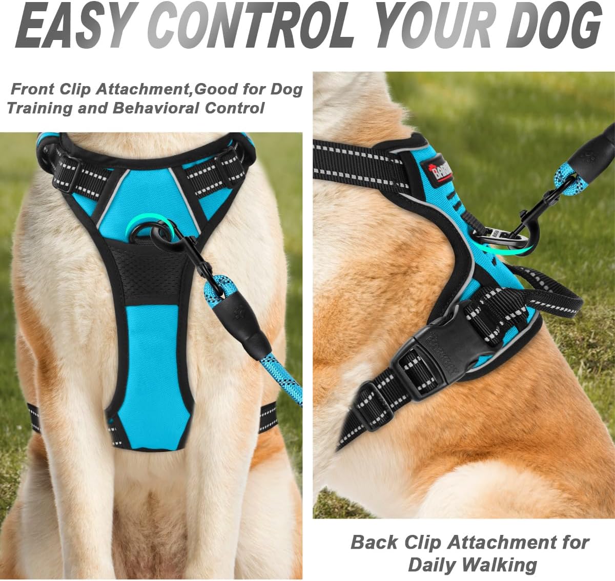 BARKBAY No Pull Dog Harness Front Clip Heavy Duty Reflective Easy Control Handle for Large Dog Walking(Blue,M)