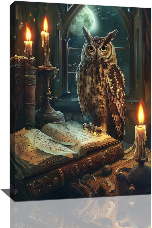 Owl Book Wall Art Vintage Canvas Wall Decor Prints Framed Painting Owls Pictures Gifts Artwork for Bathroom Living Dining Bedroom 16"x24"