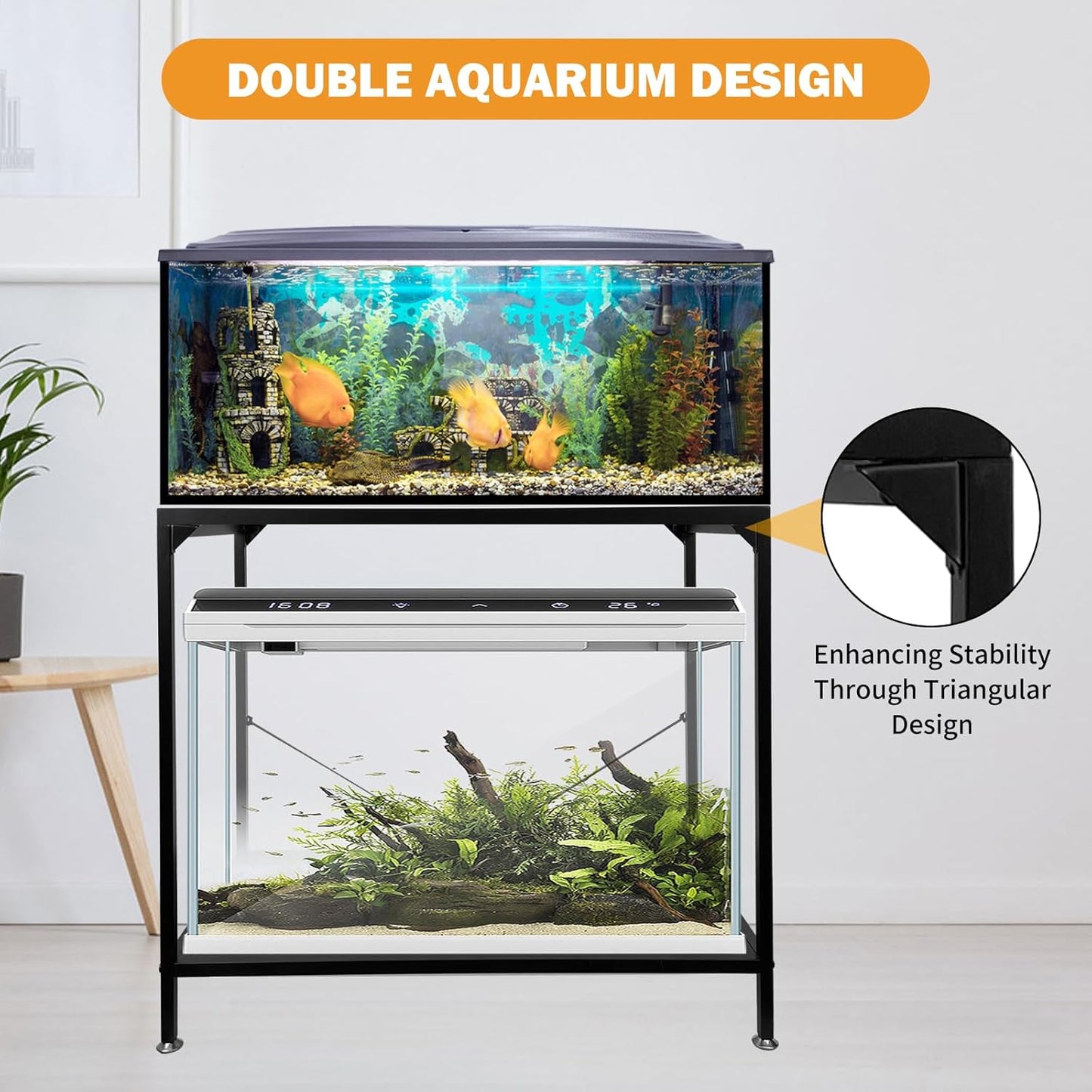 tongmo 40 Gallon Fish Tank Stand, 2 Stands Metal Aquarium Stand, Aquarium Turtle Tank (40 Gallon-Black)