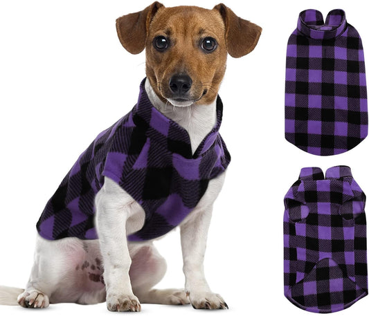 ASENKU Plaid Dog Fleece Vest - Soft Comfortable Pet Pajamas, Warm Winter Dog Shirt, Cold Weather Coat Jacket for Small & Medium Dogs