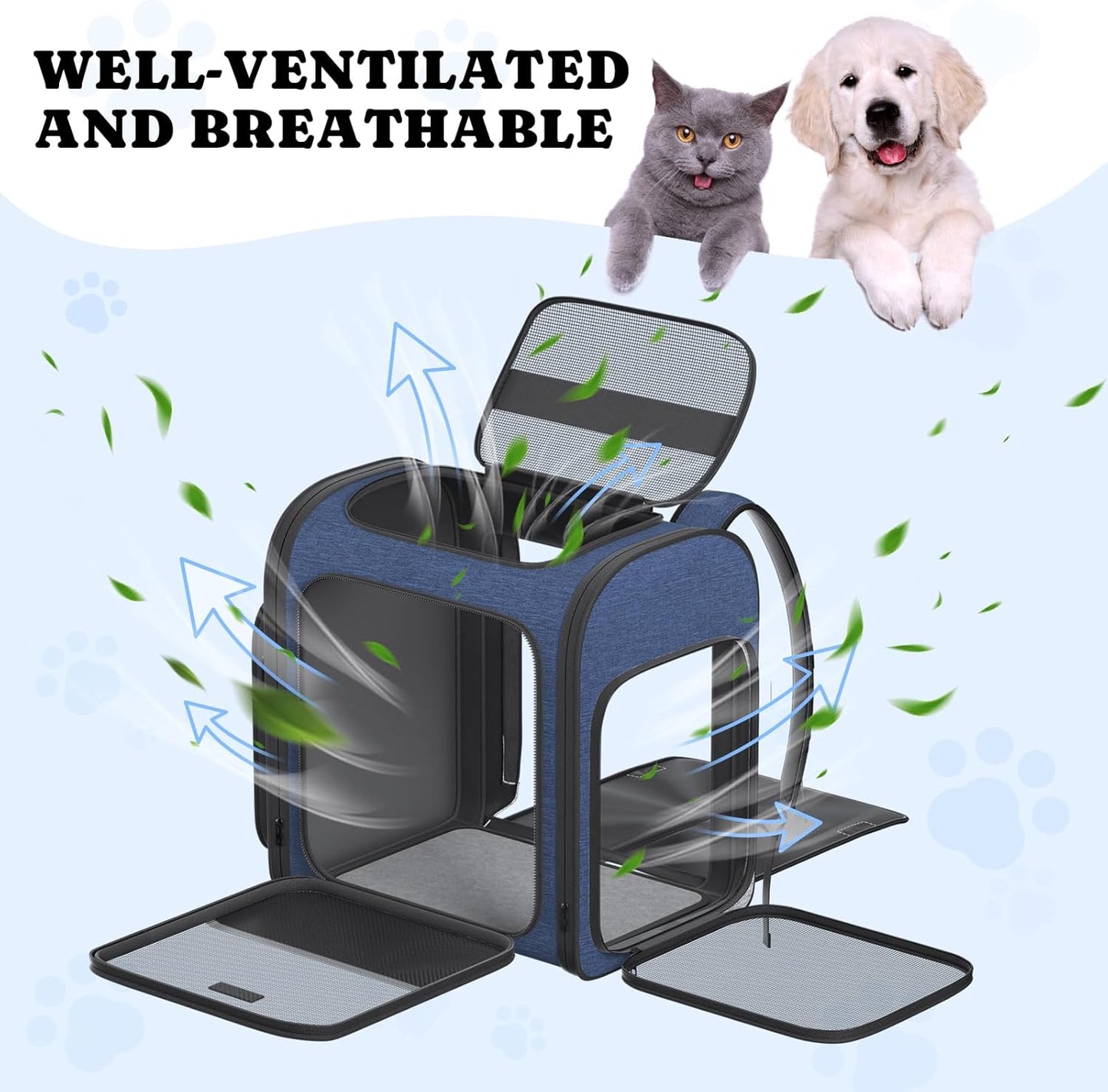 Pawtners Dog Backpack Carrier Dog Carrier with Anti-Scratch Mesh with Great Ventilation, Large Pet Carrier Backpack for Small Dogs & Large Cats, Foldable Designed Pet Backpack Perfect for Travel