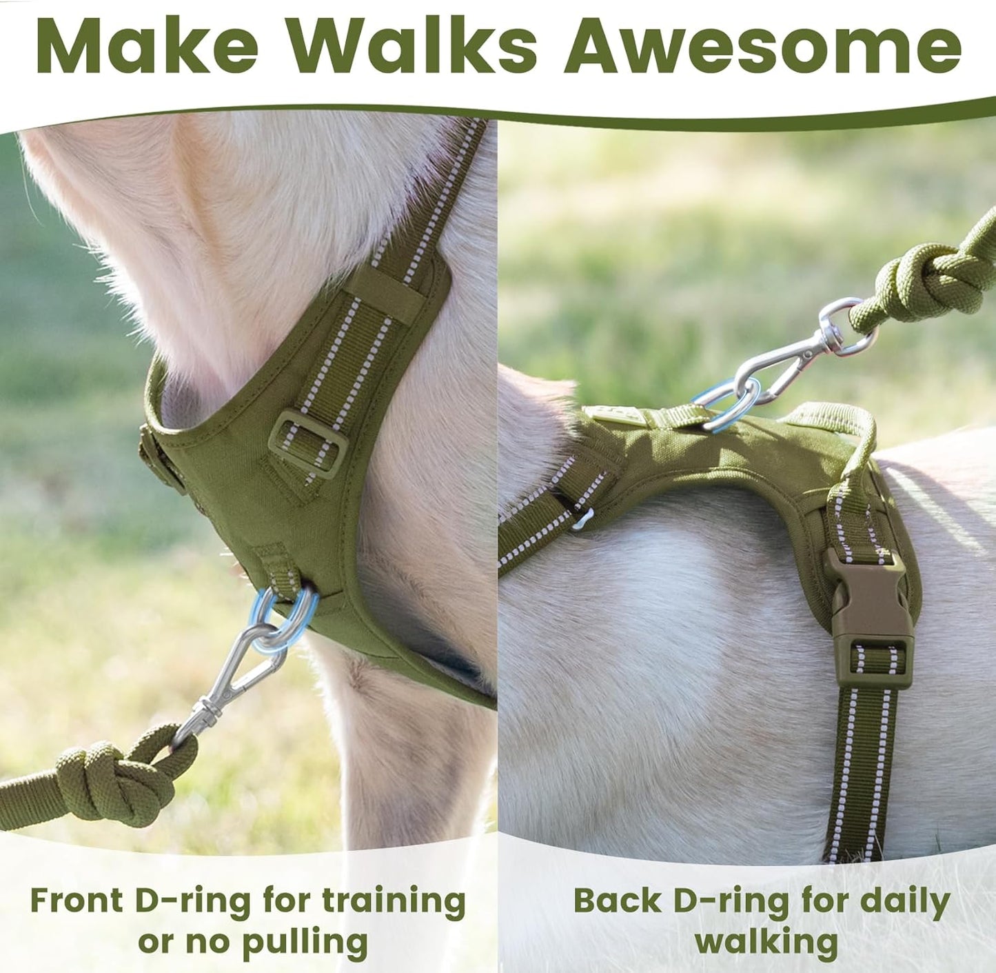 No Pull Dog Harness, Reflective Puppy Vest for Small Medium Large Sized Dog (Misty Green,L)