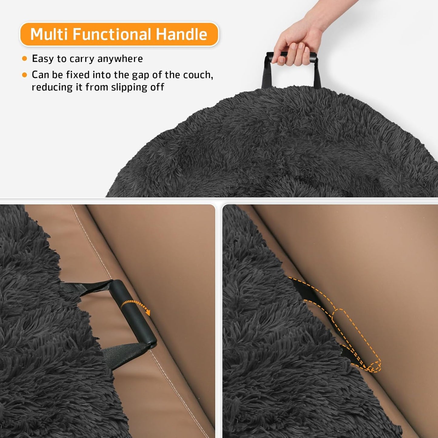 Calming Dog Bed Fluffy Plush Dog Mat for Furniture Protector with Removable Washable Cover for Large Medium Small Dogs and Cats (Small(35x31x5), Dark Grey)