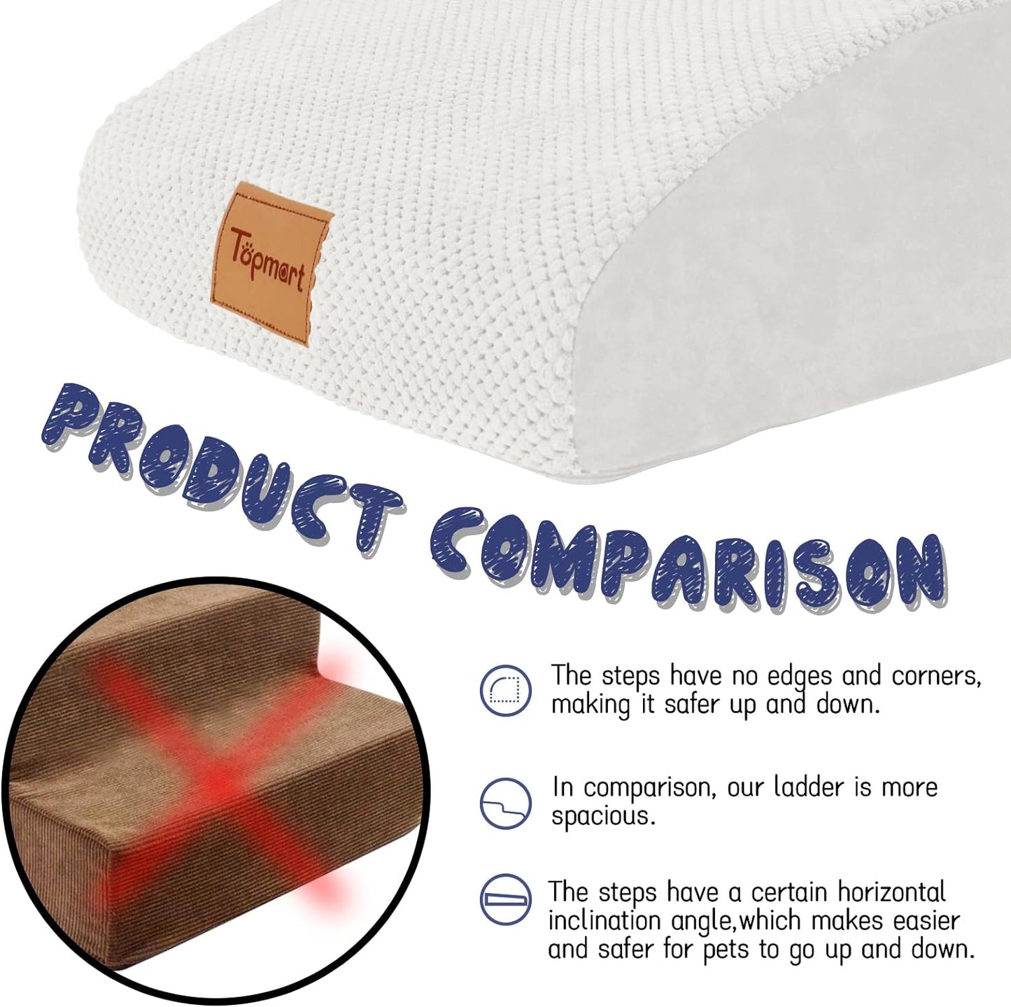 Topmart High Density Extended Foam Dog Ramp&Steps 2 Tiers,11.8" High,Non-Slip Dog Stairs,Soft Foam Pet Ladder with Waterproof Cover,Best for Injured,Older Cats,Pets with Joint Pain