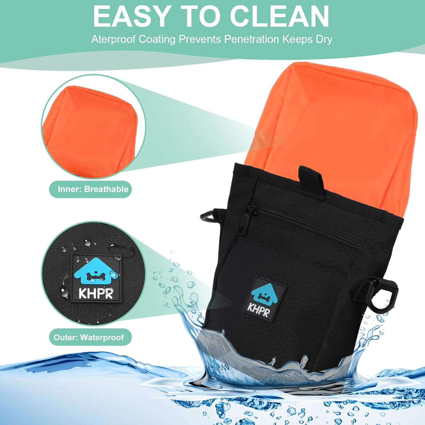 Dog Treat Pouch Magnetic Closure with Training Clicker，Hands-Free Design to Prevent Spills，Built in Poop Bag Dispenser，3 Ways To Wear，Metal Clip Waist Belt and Fanny Pack for Pet Walking（Black）