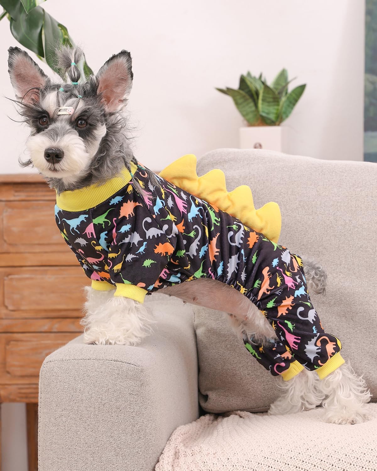 CuteBone Dinosaur Costume Dog Pajamas, Stretchy Spandex Crystal Velvet Sleepwear Coat for Small Dogs, Soft & Warm Pet Outfit Clothes for Cold Weather, Cozy Pullover Design COSP01XS