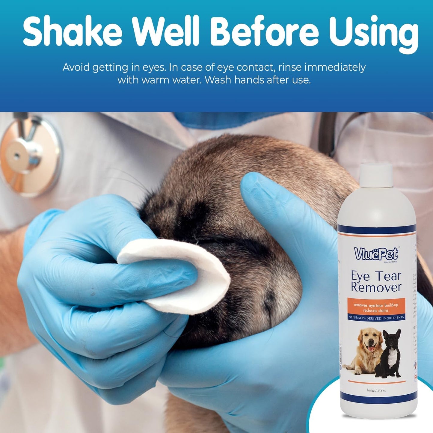 | Eye Tear Remover - Eye Wash Drops & Tear Stain Remover for Cat and Dog - Gentle, Safe & Non-Irritating Formula for All Breeds - Vet Formulated, Prevents Infections - All Natural – 16 floz