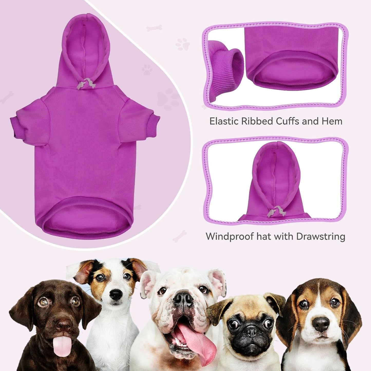 Dog Hoodie Dog Sweaters for Large Dogs Pet Sweater Solid Soft Brushed Fleece Pet Clothes Hoodie Sweatshirt with Pocket(Purple-XXL)