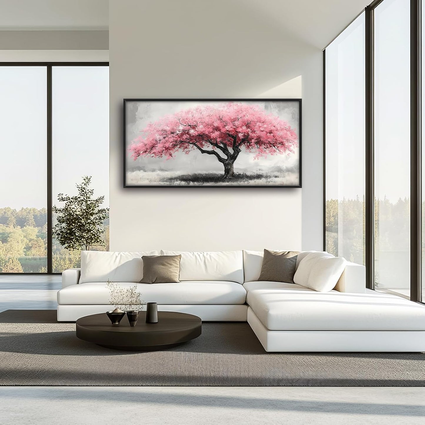 Extra Large Framed Pink Tree Wall Art,Abstract Tree of Life Wall Decor,Pink and Grey Pictures for Living Room,Canvas Print Painting Modern Artwork Bedroom Office Bathroom Home Decor 60L x30W