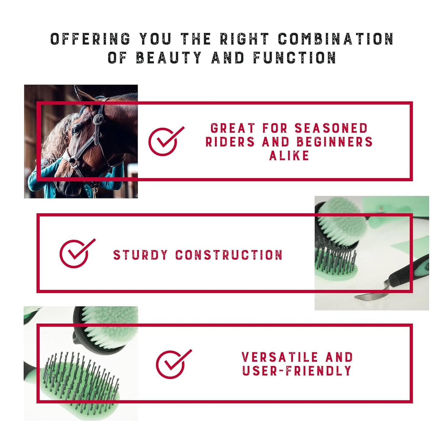 Weaver Equine 6-Piece Horse Grooming Kit, Ergonomic Gentle Horse Care Kit, Equestrian Supplies for Bathing Support, Detangling, and More, Mint/Gray