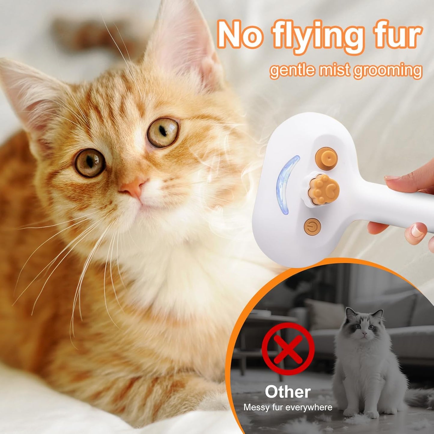 Cat Steam Brush, Pet Steam Brush for Cat & Dog, Mist Spray Comb, Spritz Defur Tool, Water Grooming Kit, Dog Hair Removal Steam Cleaner with Release Button Contains 1*Shampoo, Dental Wipes