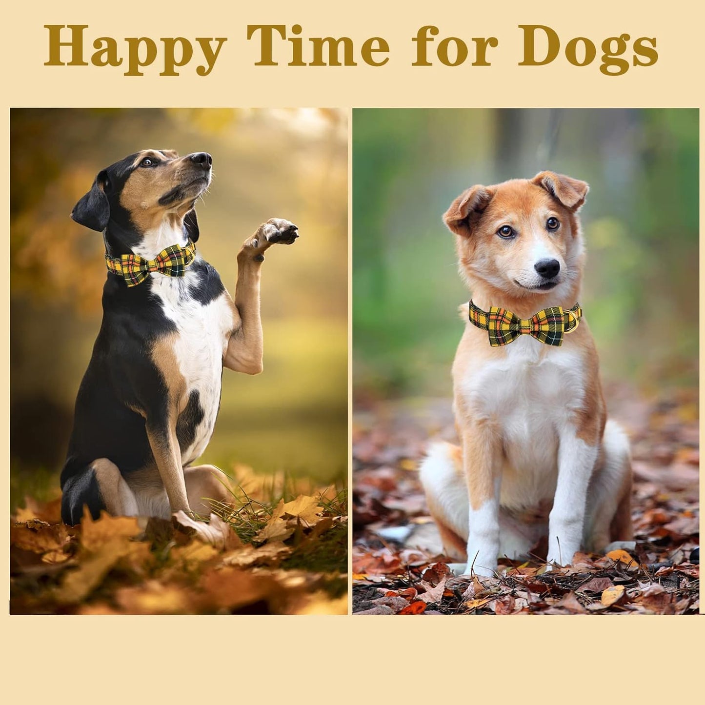 Unique style paws Bowtie Dog Collar Cotton Plaid Collar Adjustable Puppy Collar for Small Medium Large Dogs-XS