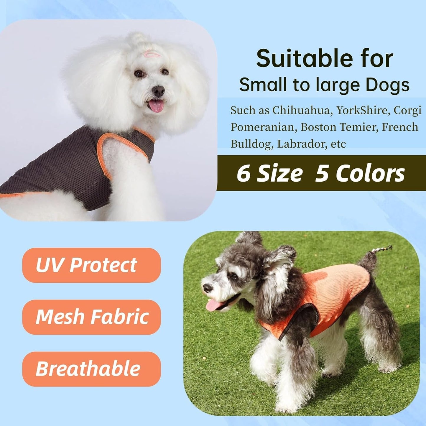 2 Pack Cooling Shirts for Dogs, Lightweight Mesh Breathable Dog Clothes for Large Dogs Boy Girl,Sports Fan Pet T-Shirts for Dog&Cat Puppy Vest Pet Apparel - XXL