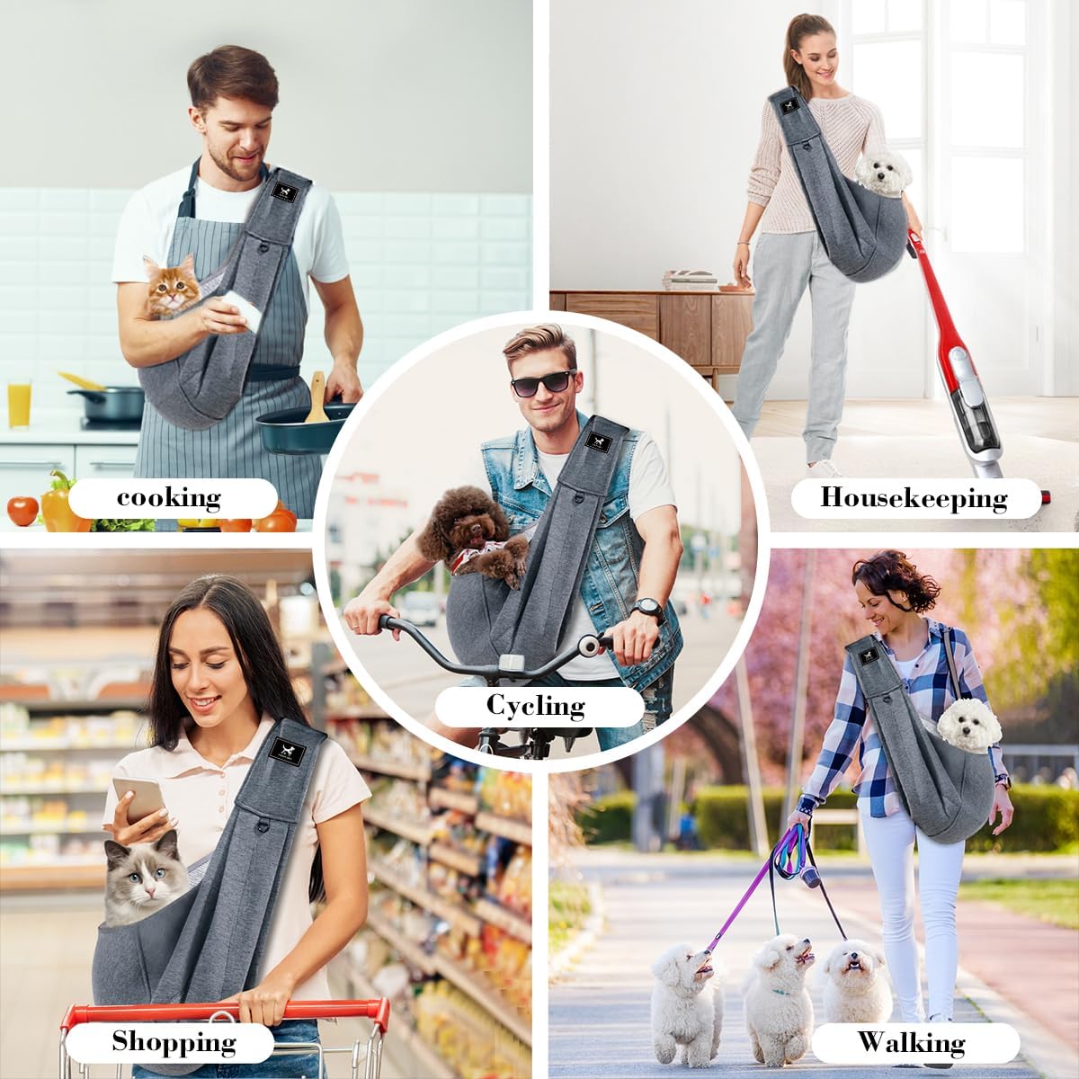 Dog & Cat Carrier Sling, Adjustable Soft Padded Shoulder Puppy Carrier, Hands-Free Dog Carrier Bag with Double Safety Buckles Premium Material for Outdoor Travel (Dark Gray, L)