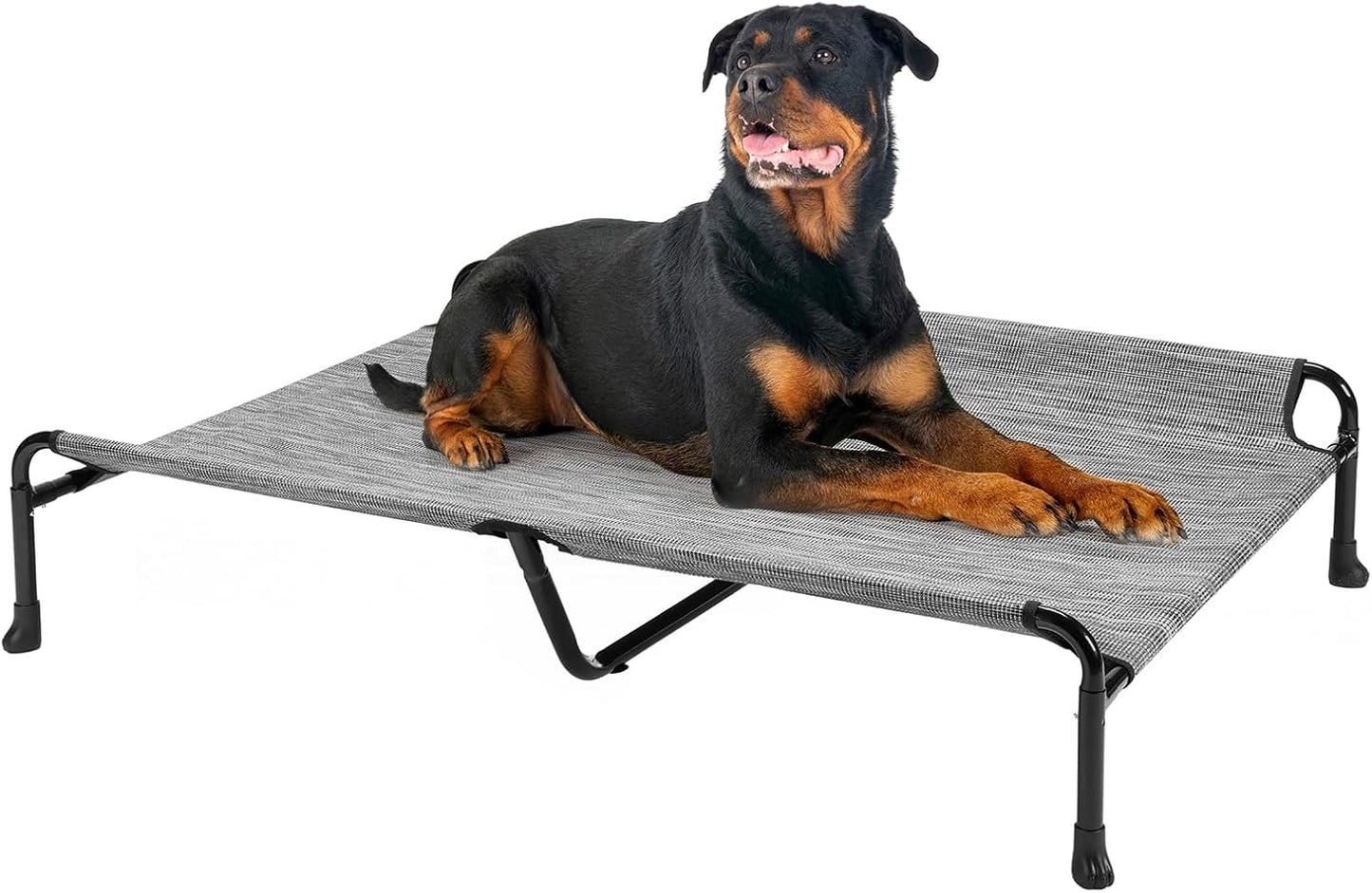 Veehoo Cooling Elevated Dog Bed, Raised Dog Beds for Large Dogs, Outdoor Dog Bed with Guardrail, Upgraded Non-Slip Feet, Breathable Teslin Mesh, Portable Camping Dog Cot, 47 x 29 Inches, Black Silver