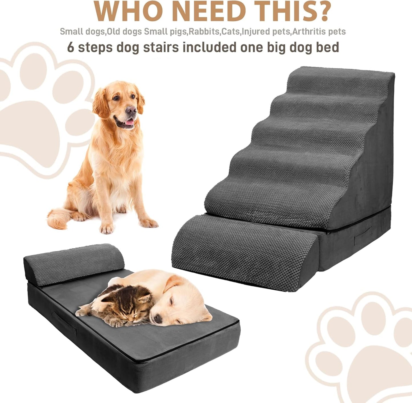 Soft Dog Stairs & Steps for High Beds 24-28 Inches Tall for Small Dogs, LitaiL Pet Stairs/Steps for Beds 28 Inches High, Non-Slip Dog Ramps for Older Cats