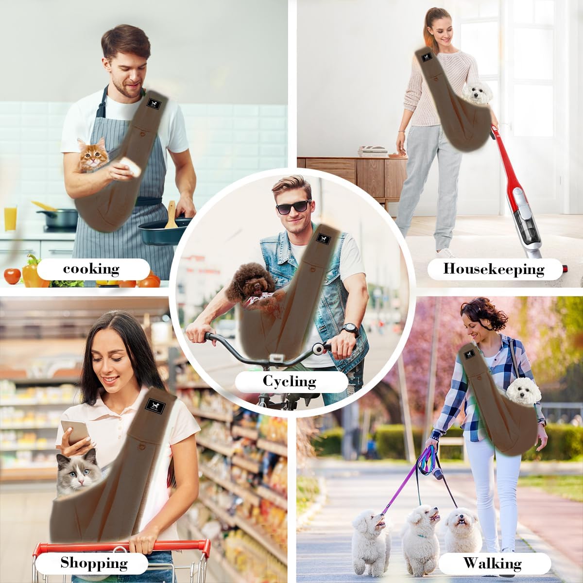 Dog & Cat Carrier Sling, Adjustable Soft Padded Shoulder Puppy Carrier, Hands-Free Dog Carrier Bag with Double Safety Buckles Premium Material for Outdoor Travel （Caramel, M）