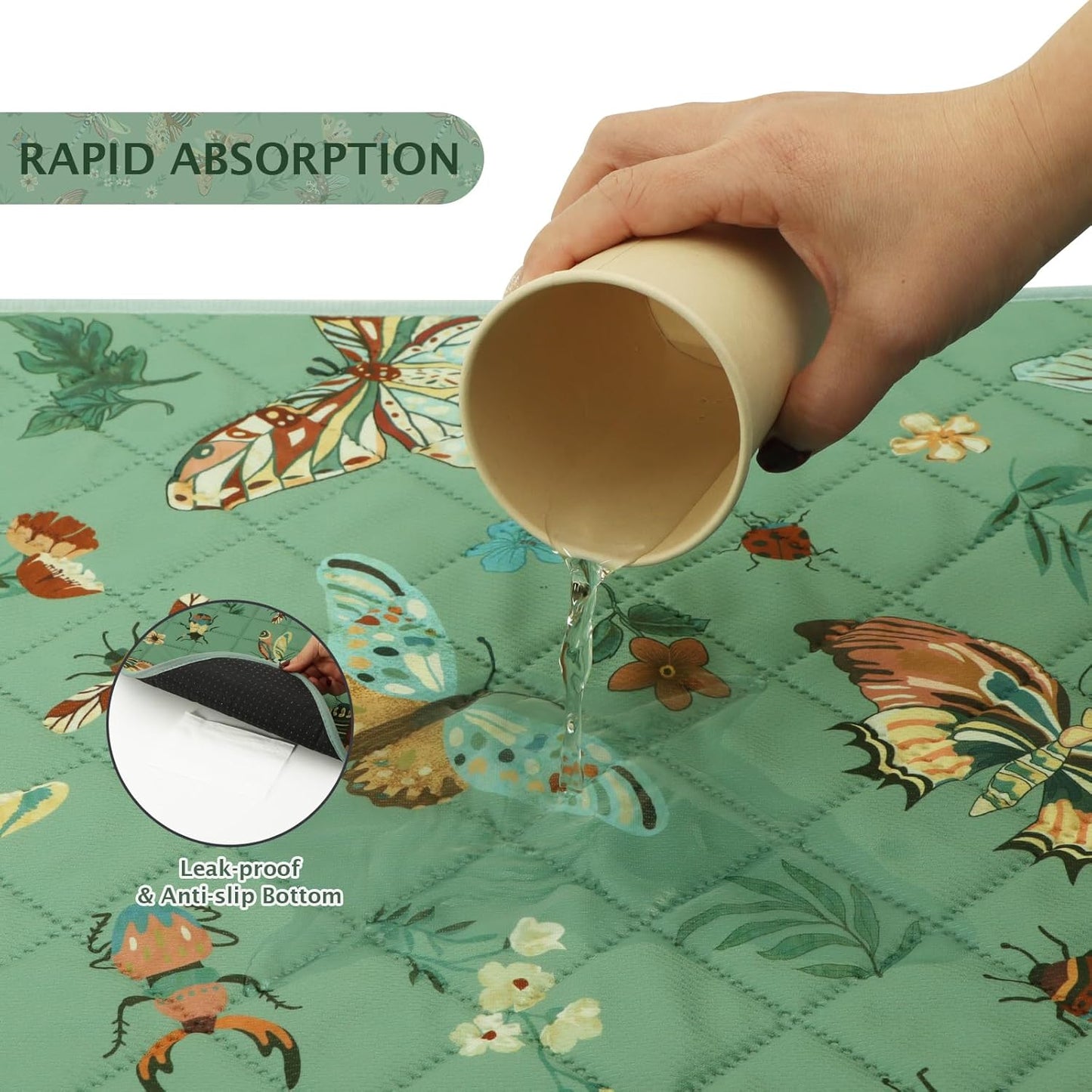 IEUUMLER Washable Pee Pads for Dogs, 2 Pack Insect Pattern Reusable Waterproof Puppy Potty Pads, Non-Slip Absorbent Pet Training Pads for Playpen Crate Bed EU014