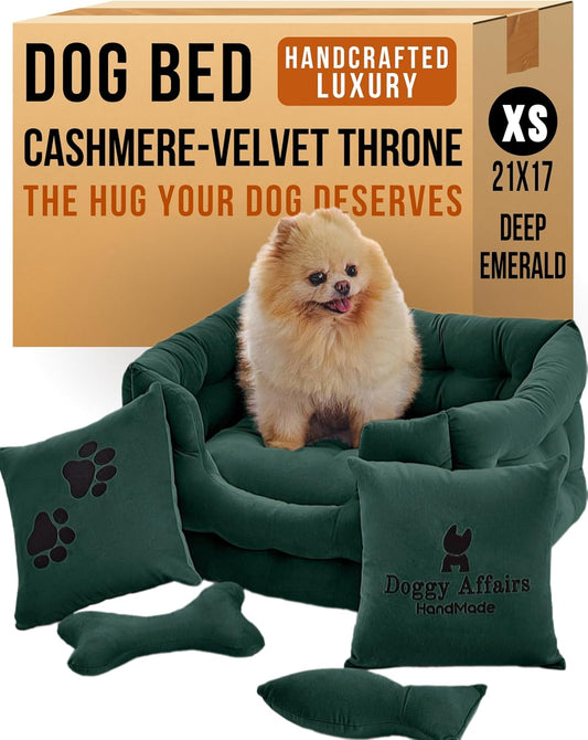 Luxury Dog Bed Chesterfield – Handcrafted Velvet Throne for Dogs | Joint Support, Calming & Temp-Regulating Comfort | Durable 5+ Years, Anti-Claw, Washable 100+ Times – XS, Green