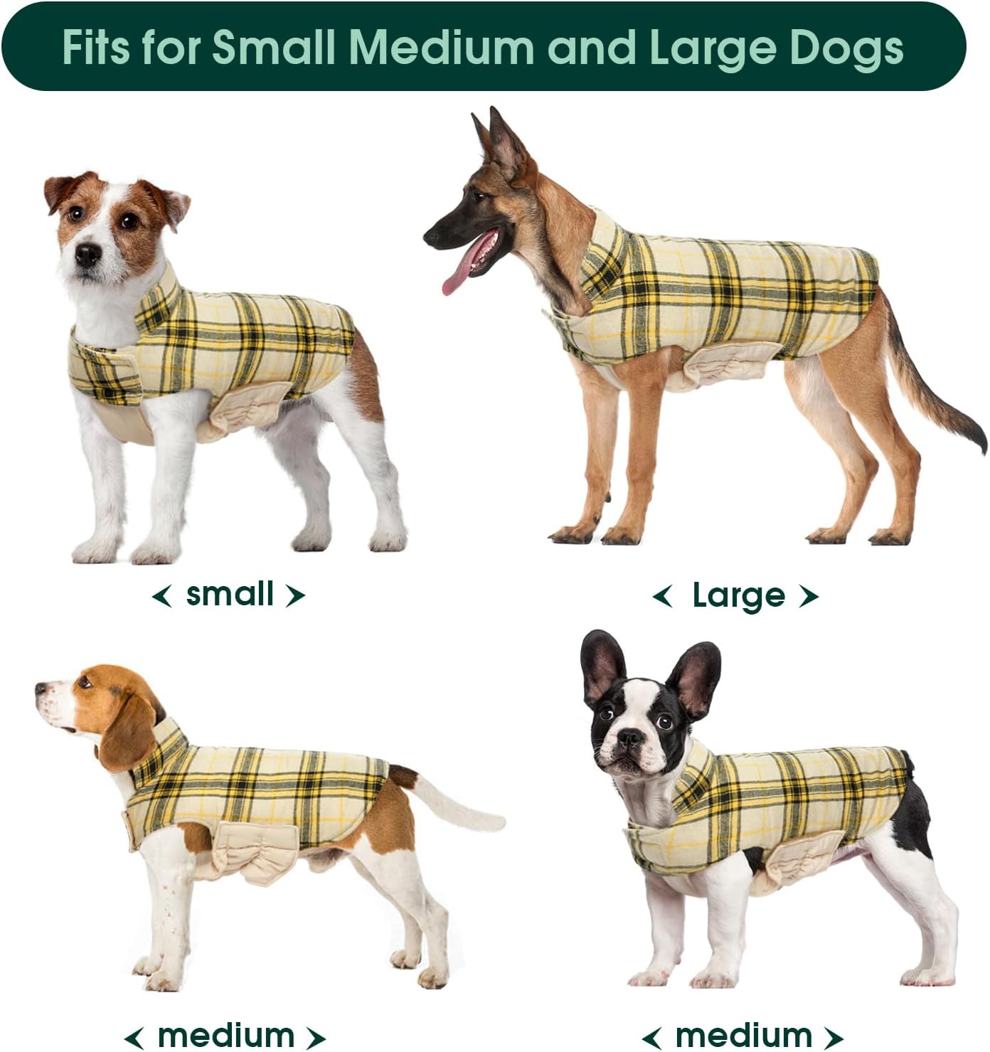 Kuoser Warm Dog Coat, Waterproof Dog Jacket for Extra Large Dogs, Adjustable Durable XL Doggie Winter Coat Reversible Cozy Puppy Cold Weather Apparel from Small to Large Breed, Yellow XL