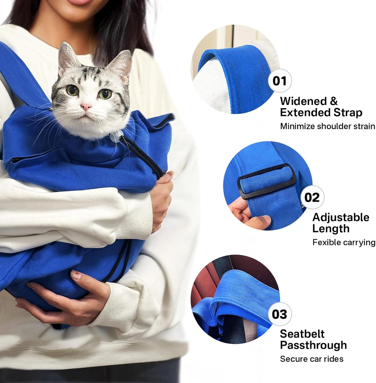 [Cozy Travel] Cat Carrier Pouch, Soft Cat Carrier for Small Cats, Carrying Sack, Restraint Bag for Nail Trimming, Vet Visits, Giving Meds, Dental Care, Car Travel - Klein Blue