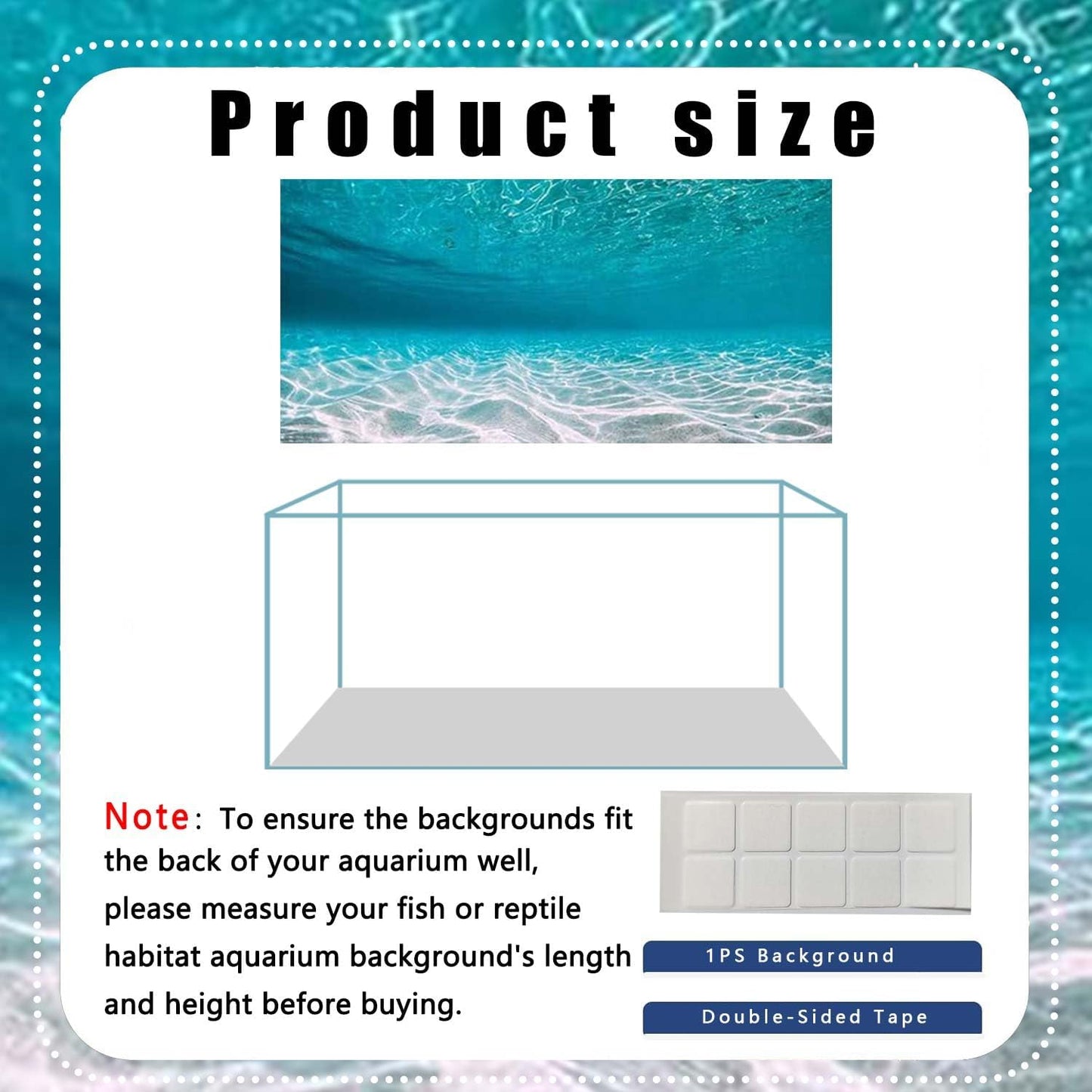48X24IN Natural Undersea Aquarium Background, Undersea Beach Fish Tank Background, with 8 EVA Double-Sided Tape