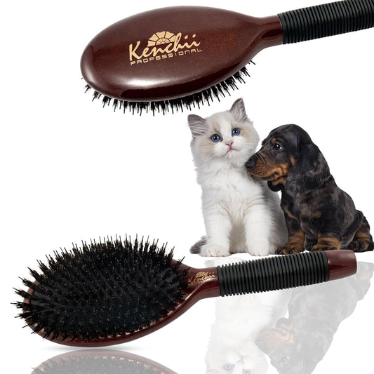 Kenchii Boar and Nylon Bristle Dog/Cat Grooming Brush with One-Piece Maple Body-Choose Size Large, Small (Large)