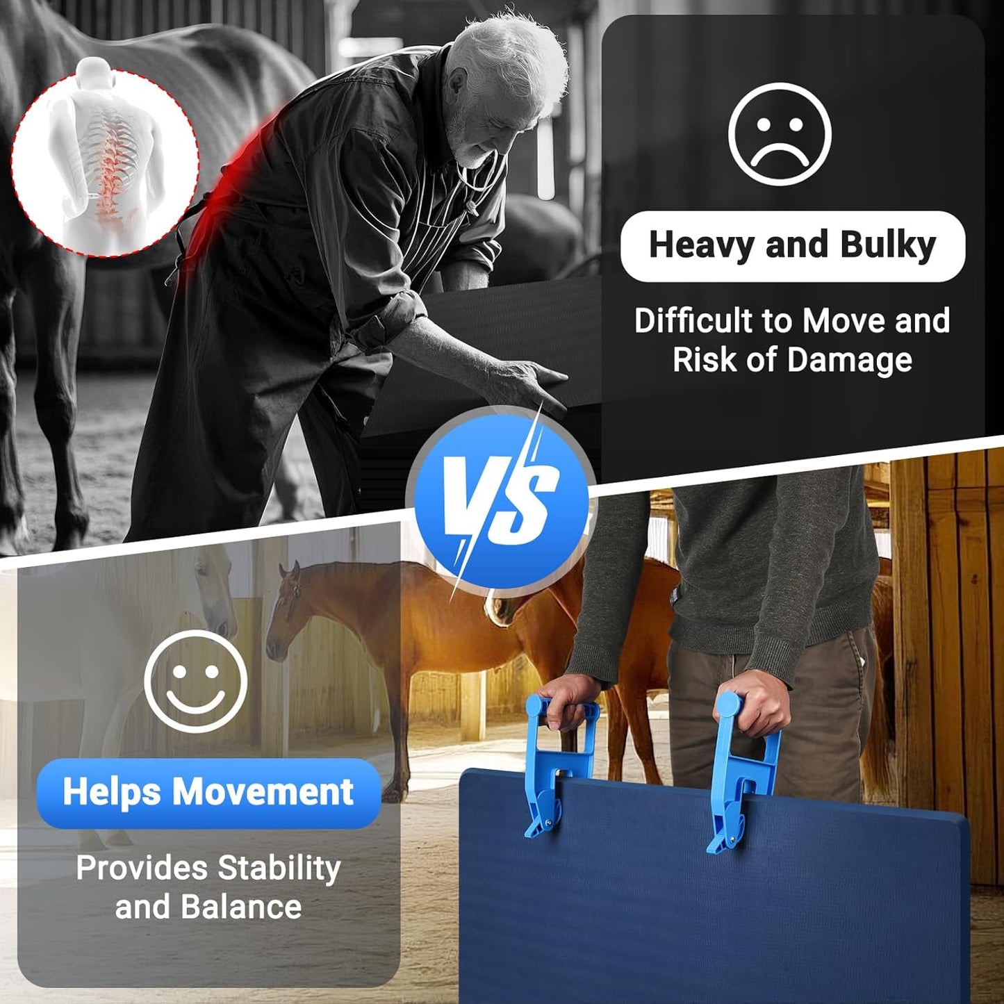 Pair of Mat Grippers for Horse Stall Mat, Effortless Mat Movers Tool, Stall Mat Puller for Horse Mat, Rubber Gym Mat & Trailer Mat