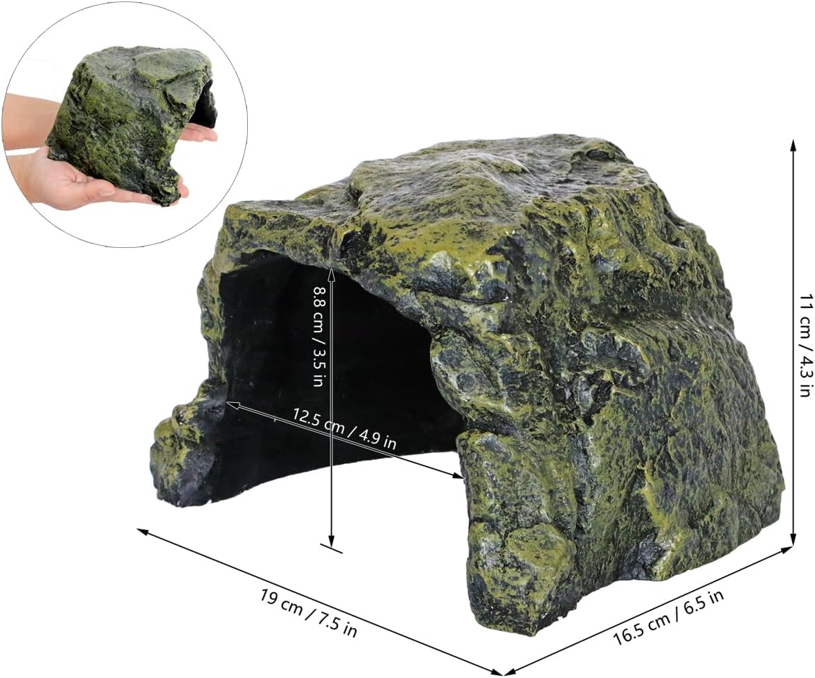 Rock Hide Cave for Reptiles, Amphibians Rock Den - Terrarium & Aquarium Decor, Great for Bearded Dragons,Lizards,Snakes,Turtles,Geckos,Frogs,Small Animals - Large Size