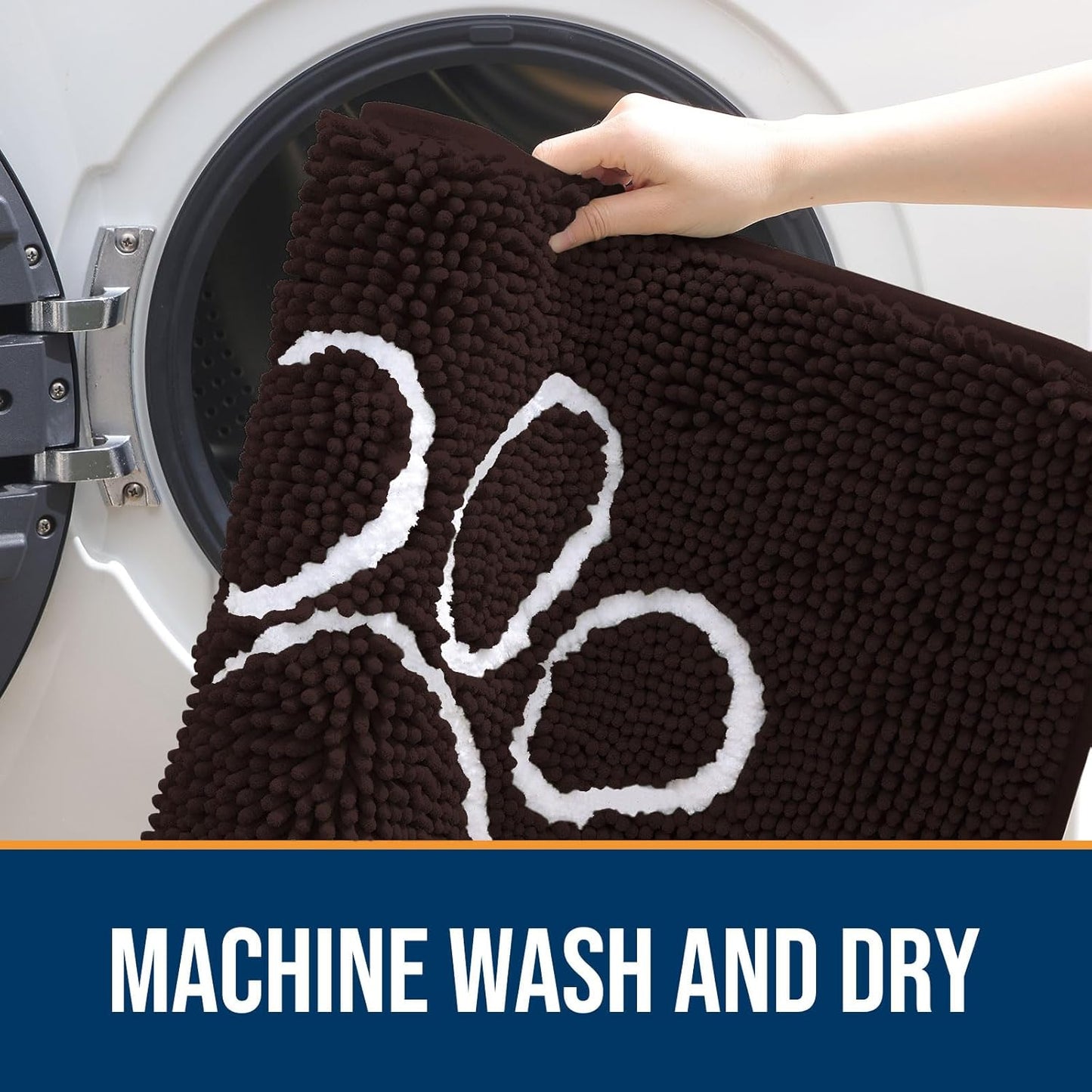 OLANLY Door Mat for Muddy Dog Paws 70x46, Ultra Absorbent Chenille Mud Doormat with Paw Print Design, Non-Slip Washable Doormat for Indoor Entryway, Quick-Dry Pet Bed Mats for Dirty Dogs, Brown