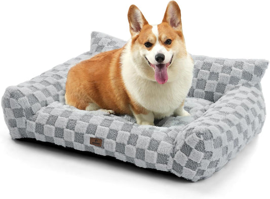 Large Dog Bed Sofa, Fluffy Pet Bed for Medium and Large Dogs, Supportive Dog Couch Sofa for Dogs, Pet Sofas with Washable Cover & Non-Slip, 38 inch, Grey