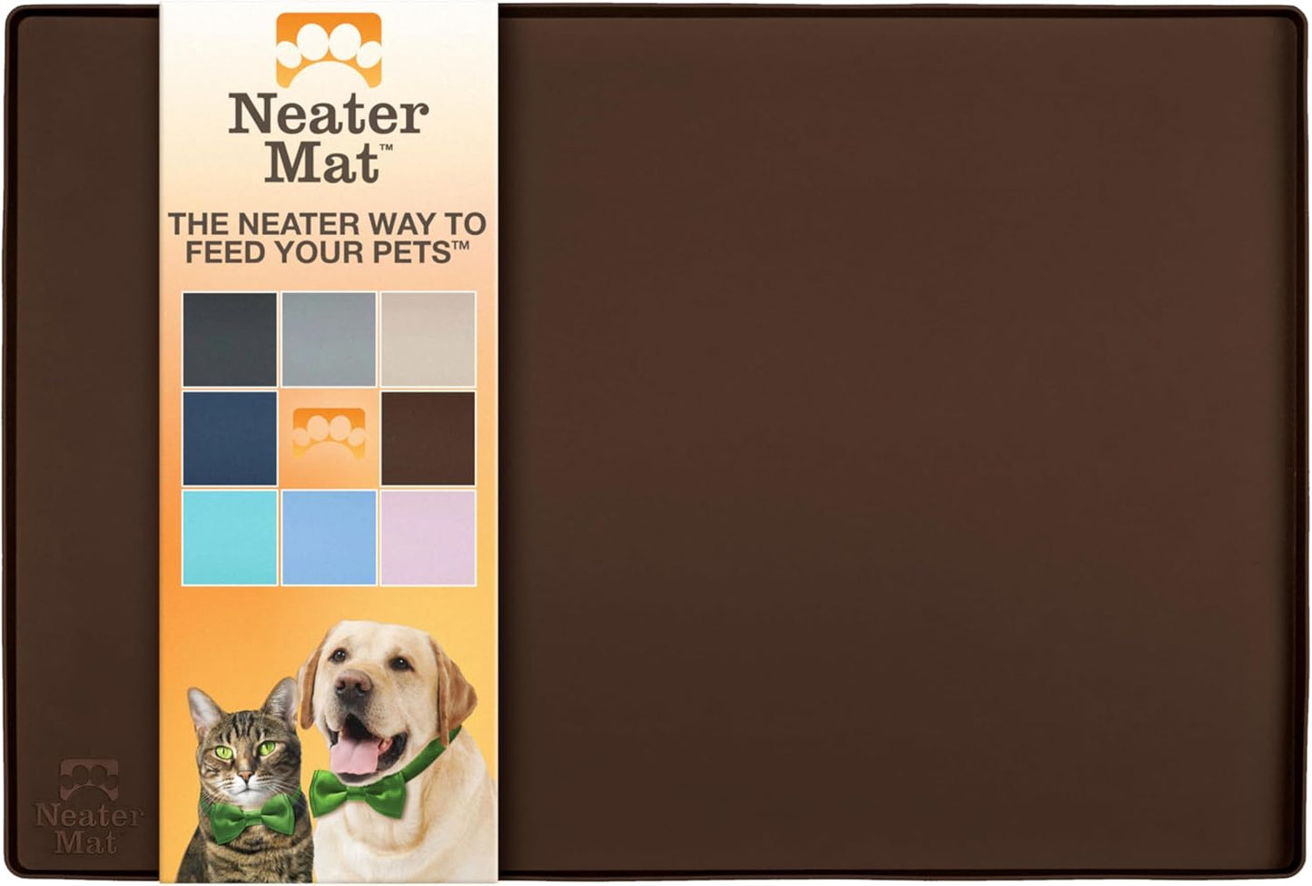Neater Pet Brands Neater Mat Pet Mats for Food and Water, Cat & Dog Bowl Mat Waterproof Silicone, Feeding Tray, Dog Food Mats for Floors, Placemat w/Raised Edge for Under Bowls, 24" x 16", Brown