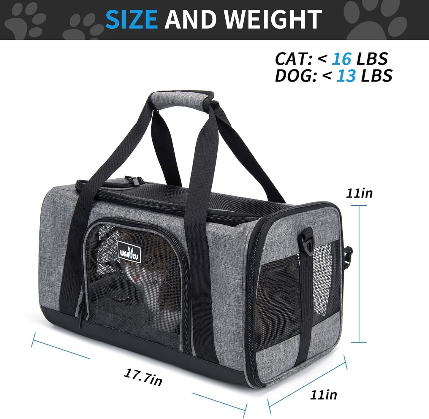 Pet Carrier for Small Cats Dogs, Dog Carrier Travel Bag with Adequate Ventilation, 5 Mesh Windows, 3 Entrance, Locking Safety Zippers, Padded Shoulder and Carrying Strap, Medium