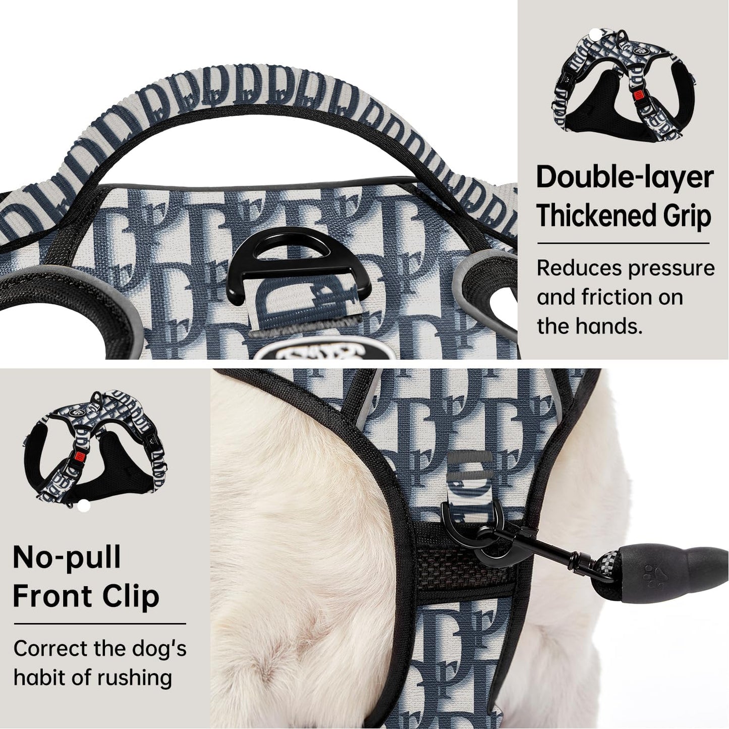 IVY&LANE No Pull Dog Harness with Leash Set, Reflective No Choke Pet Vest,Adjustable Oxford Dog Vest Harness with Easy Control Handle for Small Dogs (Vintage Blue,S)