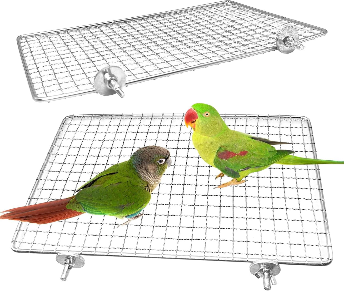 BNOSDM 2 Pack Bird Perch Platform 11x7in Stainless Steel Birds Perches Parrot Shelf Training Stand Small Animals Cage Accessories for Parakeets, Budgies, Conures, Cockatiels, Lovebirds (XL)