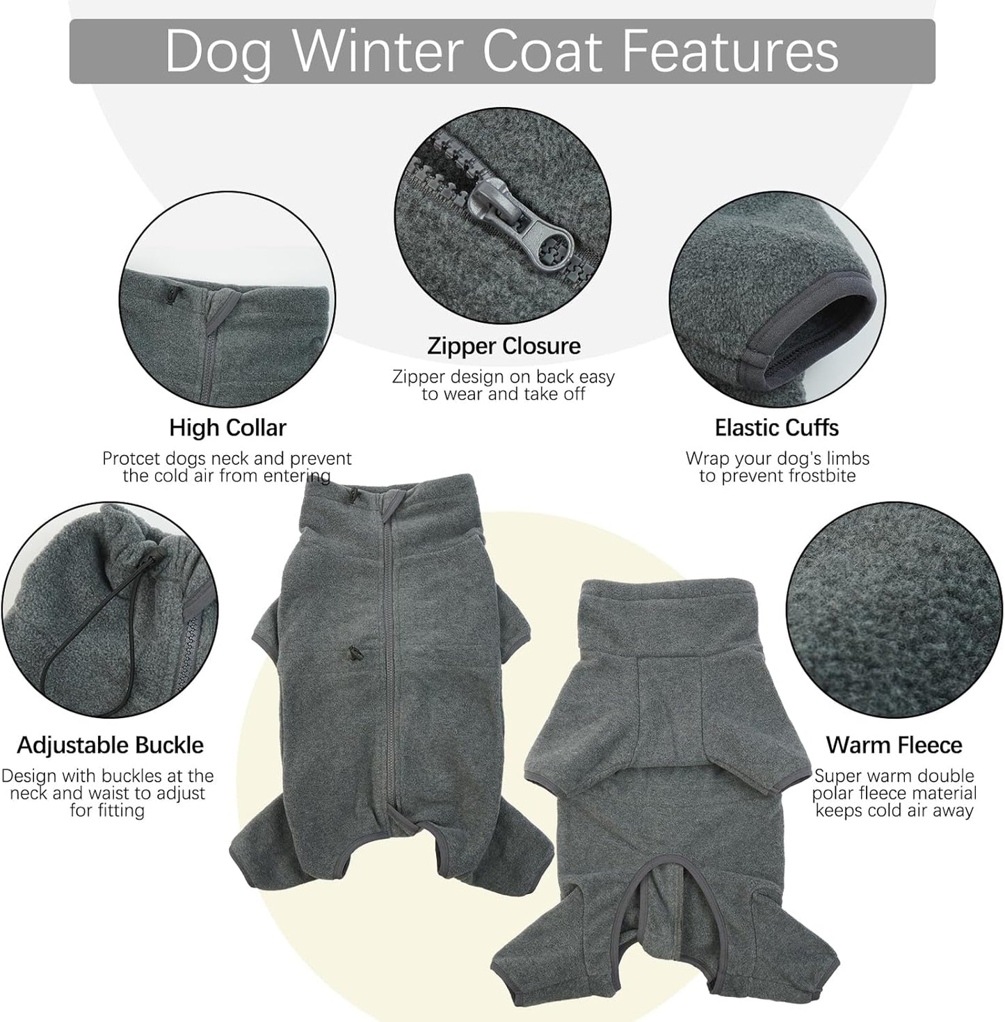 ROZKITCH Dog Coats with Legs, Pet Windproof Warm Cold Weather Jacket Vest Cozy Jumpsuit Apparel Outfit Clothes for Large Giant Dog Walking Hiking Sleep Grey 3XL