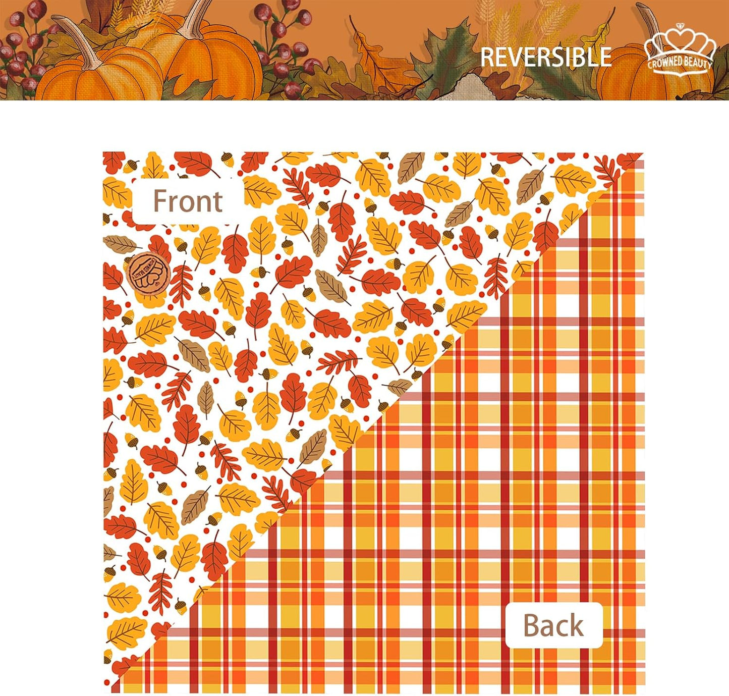 CROWNED BEAUTY Fall Dog Bandanas Reversible Large 2 Pack, Pumpkin Leaves Set, Orange Adjustable Triangle Holiday Scarves for Medium Large Dogs Boy Girl Pets DB180-L