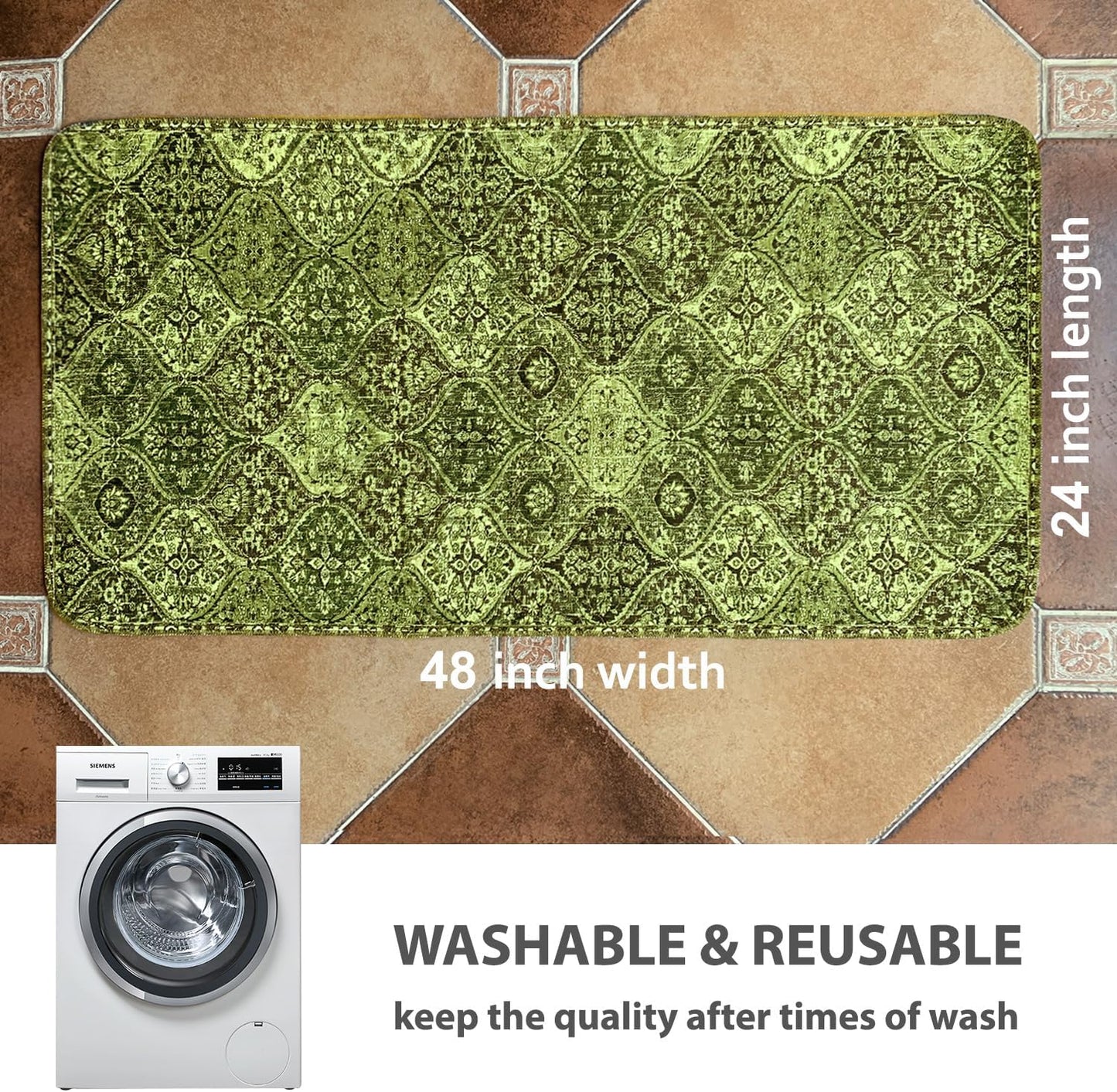 nunubaby Washable Pee Pads for Dogs, Stylish, Non-Slip and Leak-Proof Pee Pads. Reusable Potty Pads for Dogs for Crates and Floors.(Green/Multi, 24" x48")