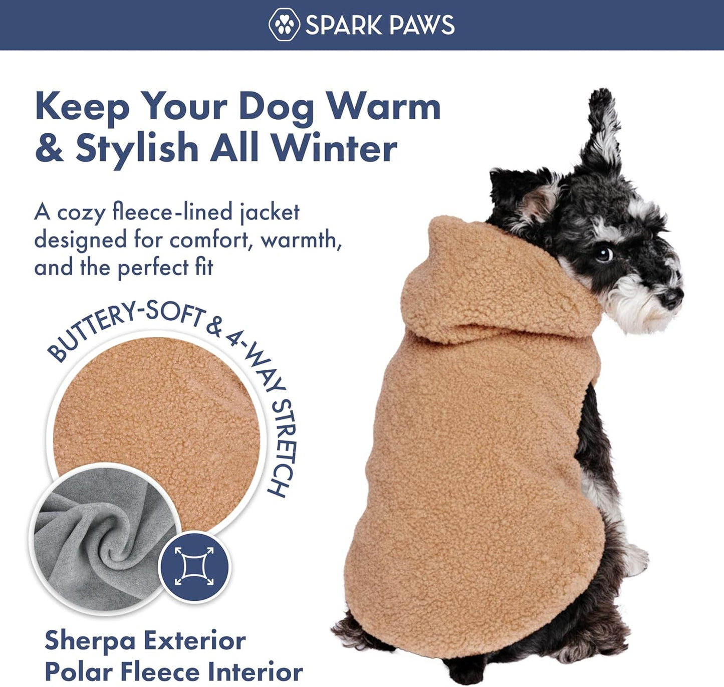 Spark Paws Teddy Dog Sweater, Sherpa Jacket Vest with Warm Fleece Lining, Winter Coat Suitable for Small Medium Large XL XXL Breeds - Brown - M