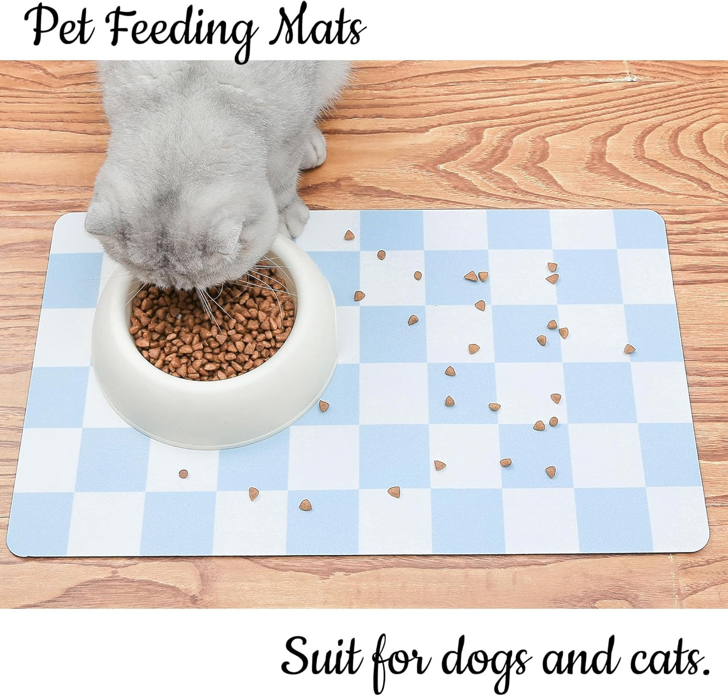 Ralxion Checkered Dog Feeding Mat, Absorbent Mats for Dog Food and Water Bowl, Dispenser, Retro Aesthetic Blue Checkerboard Pet Placemat for Dogs, Cats, Puppy Accessories, 12" X 19”