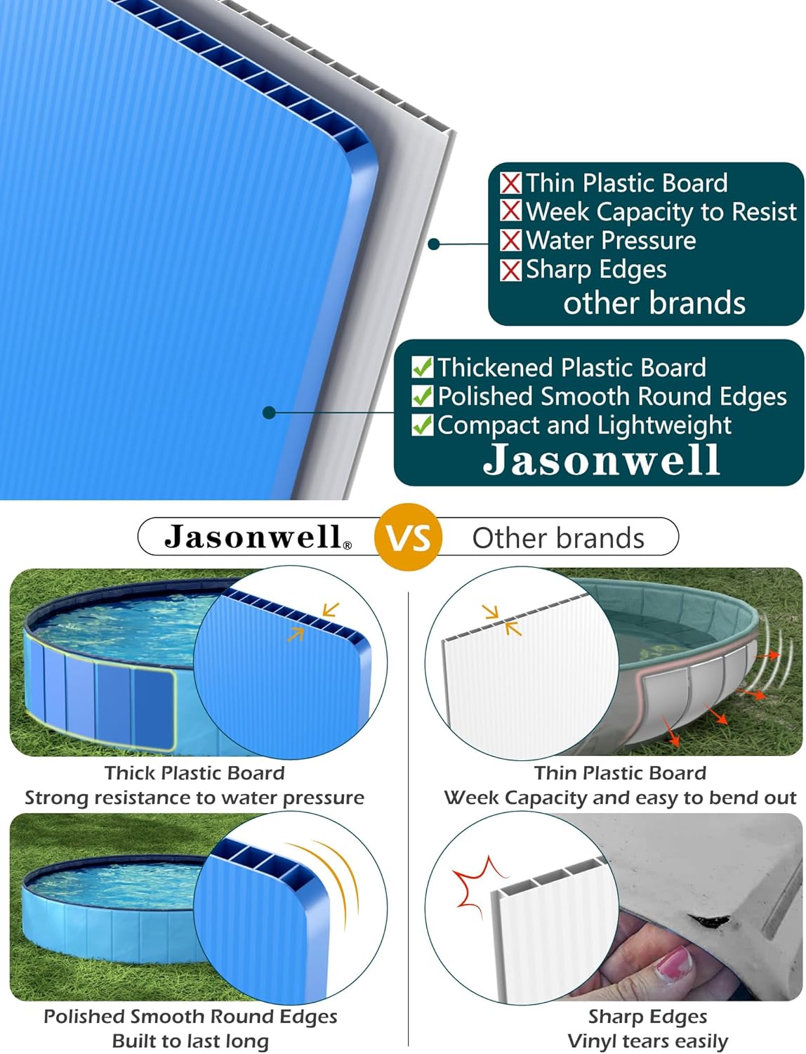 Jasonwell Foldable Dog Pool Collapsible Hard Plastic Dog Swimming Pool Portable Kiddie Pool Pet Pool Doggie Wading Pool Bath Tub for Puppy Small Medium Large Dogs Cats and Kids 97"