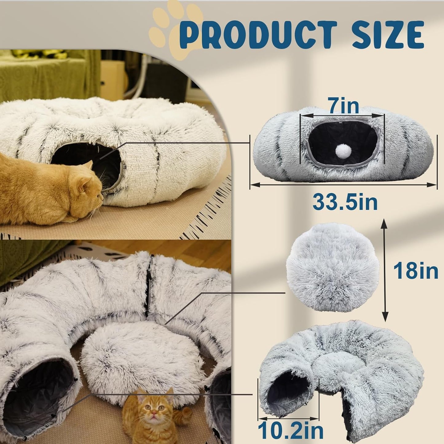 Cat Tunnels for Indoor Cats, Plush Cat Tunnel Bed, Cat Playing Donut Bed, Multifunctional Cat Toys for Relaxing