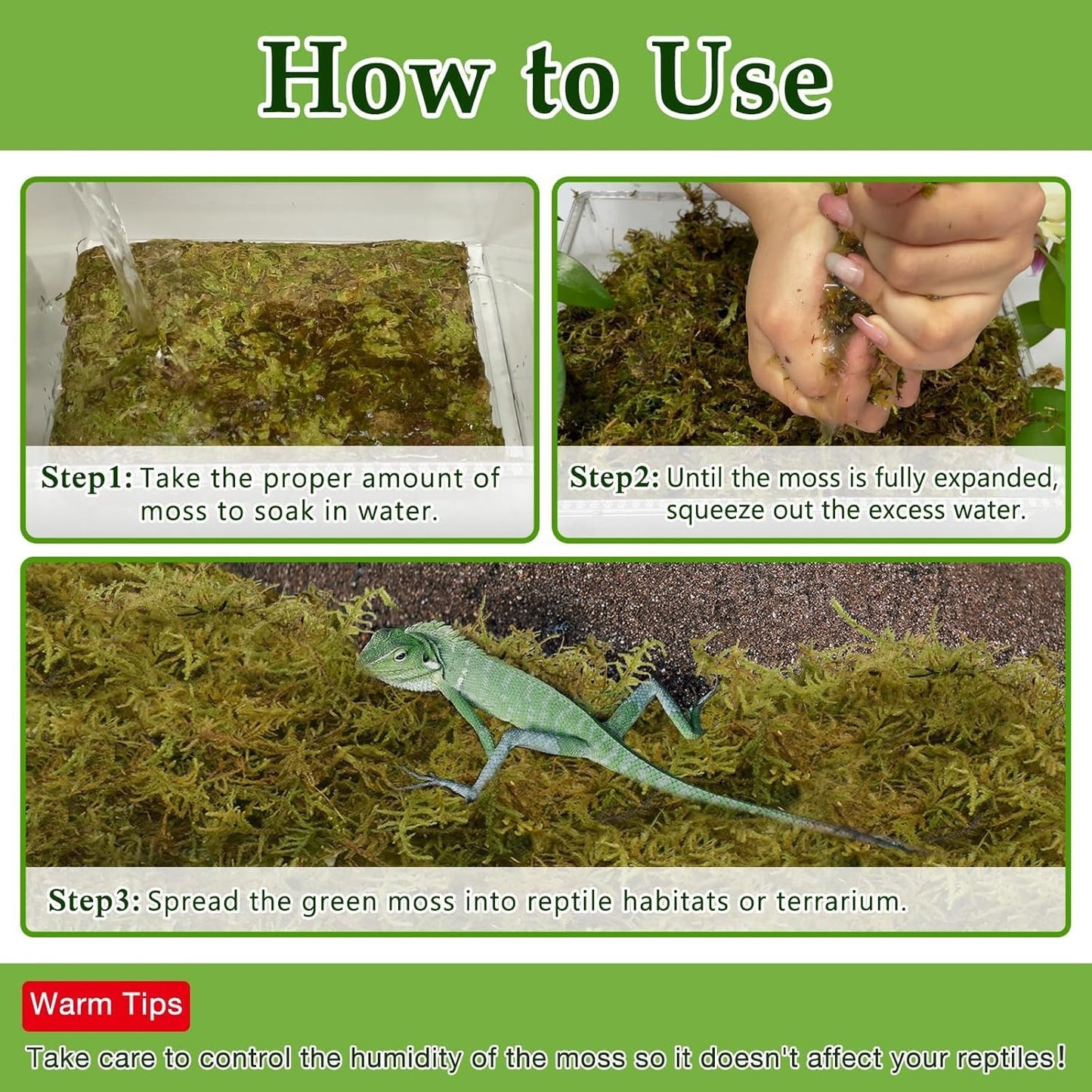 Halatool 1.1LB Natural Sphagnum Moss for Reptiles- 25QT Green Live Moss for Terrarium Plants Long Fiber Reptile Moss for Leopard Gecko Snake Hamsters Tortoises Frogs Lizards Salamanders